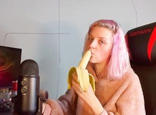 amatør, skønheder, pikslikkeri, teenager, blond, lille, solo, banan, suttende