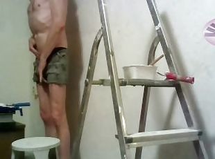 recorded webcam session with wall painting ends in a horny moaning ...