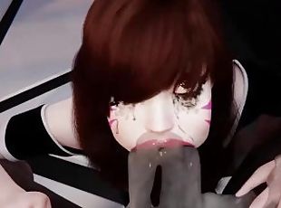 D.va & a Huge Black Cock deepthroat with throatpie (3d animation wi...