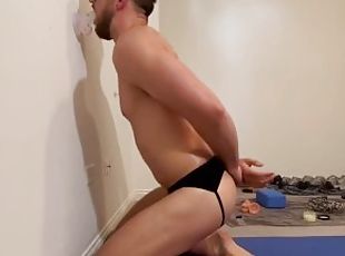 Sucking and Fucking after a hard workout. I take a dildo deep in my...