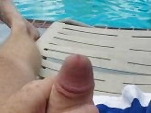 Dick out at the pool, playing around before I fuck the ass with dir...