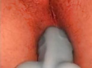 FTM fucks ass close up with dildo