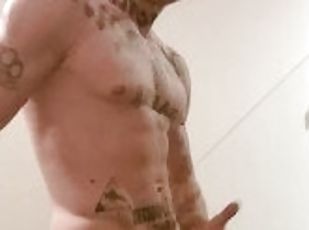 gigantisk, masturbation, gigantisk-kuk, gay, ensam, muskulös, twink, verklighet, tatuering, kuk