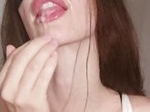 My first blowjob video - So much cum dripping on my pretty face ???...