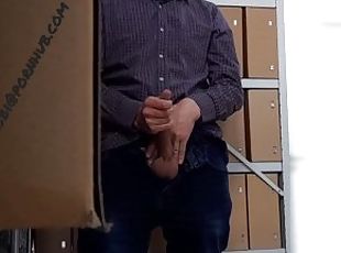 got caught while masturbating my big cock in the office archive by straight colleague