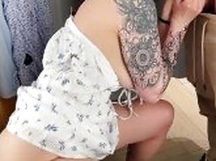 ???? Fitting room public sex, blowjob and cum swallow - redhead wife Kleo