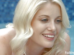 Beautiful charlotte stokely gives her girlfriend a good time by the pool