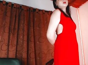 POV SPH Goddess in red dress disciplines her dog with a non stop sp...