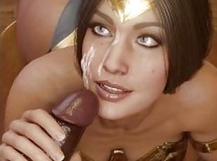 Wonder Woman Blowjobs BBC and takes cum on her face (3d animation w...