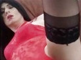 masturbation, transsexuelle, anal, secousses, lingerie, résille, mignonne, bout-a-bout, jambes