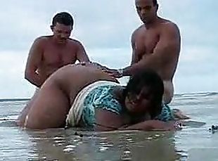 brudar, latinska, bbw, strand, trekant