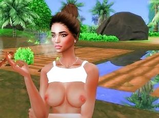 Busty Island Babe Gardening and Smoking Weed Topless - Lets Play Sims 4 - Homesteading with Hoku #1