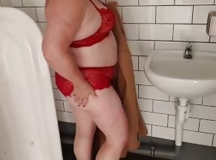 NZ MILF slut pisses in mens public toilet then clothing change for ...