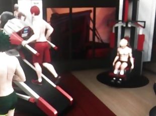 fellation, gay, japonais, gangbang, quatuor, drôle, anime, 3d, musclé, salle-de-gym