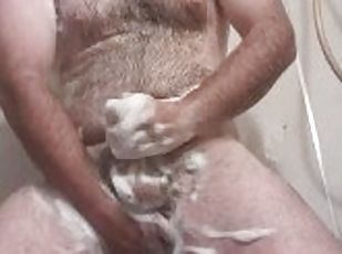 Horny, hairy daddy gets dirty in the shower ???? (with close-up cum...