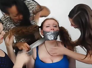 Thick Bondage Slut Heavily Gagged By 3 Girls