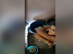 bañando, amateur, indio, webcam, ducha, a-solas, morena