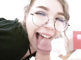 glasögon, brudar, deepthroat, pov, blond