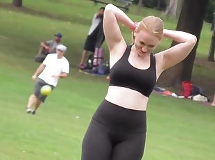 Sexy Phat Ass White Girl blonde in tight lycra pants outdoor