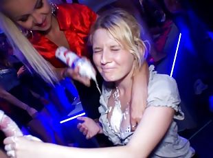 European chicks sucking and fucking in the night club