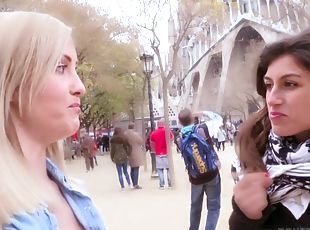 Horny Julia Roco and Sicilia Play with a Realistic Dildo in Public