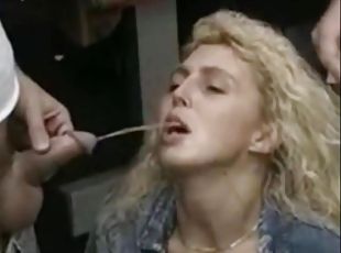 Suzette Dale: blonde in mouthful pissing fetish outdoors