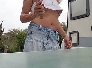 Nippleringlover - horny milf flashing pierced pussy and small tits ...