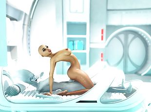 Super alien sex in the sci-fi lab. Futa alien plays with a young ho...
