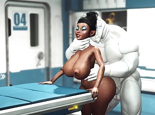 A sexy young busty ebony has hard anal sex with sex robot in the me...