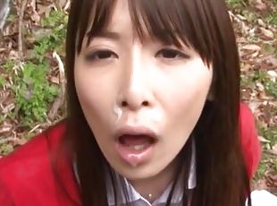 Cum in mouth ending for a cute Japanese chick after giving head