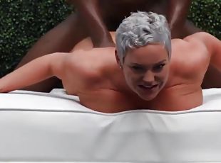 Interracial threesome outdoors with busty mature slut - big ass and...