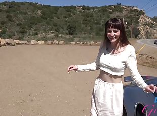 Horny cutie Lana Smalls gives road head to a lucky stranger
