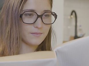 Young beautiful teen Mina - Summer Reading - masturbation in eyeglasses