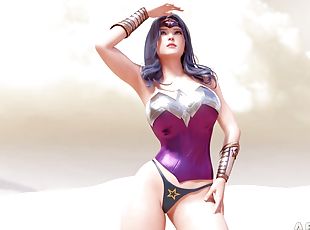 Big tits superhero futa babes having sex in desert in a 3d animation