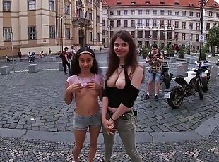 Sex and Public Flashing in Prague - young teens with perky tits