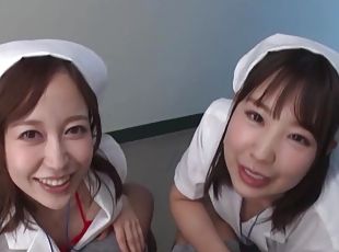 asiático, enfermeira, japonesa, a-três, pov, excitante, uniforme, pénis