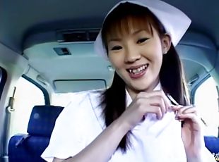 sjuksköterrska, avsugning, japansk, bil, pov, söt, close-up, uniform