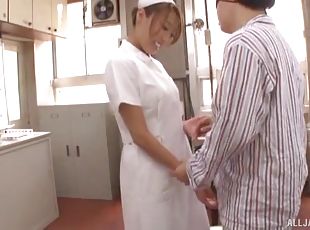 sjuksköterrska, avsugning, japansk, par, vacker, uniform