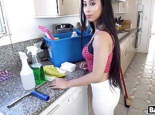 Charming Asian maid Jade Kush drops her clothes to tease and rides