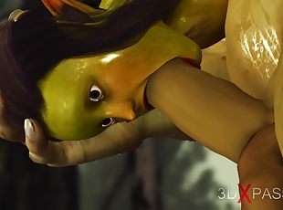 Green monster Ogre fucks hard a horny female goblin Arwen in the en...