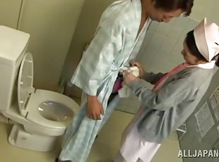 sykepleier, japansk, par, truser, toalett, søt-sweet, uniform