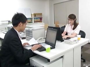 óculos, escritório, secretária-secretary, japonesa, casal, fudendo, incrível