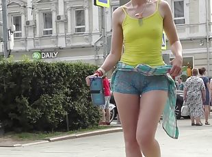 Jeny Smith walks in public with transparent shorts. Real flashing m...