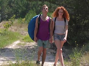 Wild outdoors fucking during camping with redhead Foxy Lee
