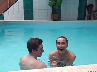 Young bad bitch sucks dick and gets banged by the poolside