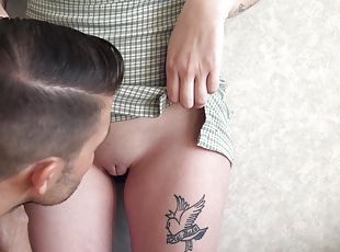 coño-pussy, adolescente, pareja, afeitada, húmedo, tatuaje