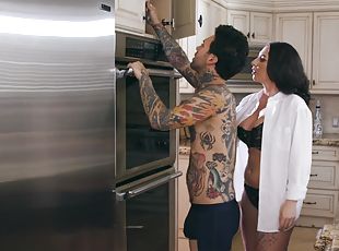 Chubby black haired wife Zanna Blue having sex in the kitchen