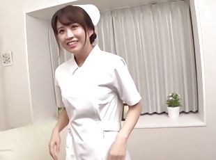 sykepleier, pussy, japansk, par, fingret, barbert, uniform, brunette