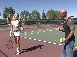 Adorable blonde teen was picked up while she was practicing her ten...