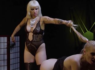 Blonde mistress abuses and tortures her lesbian slave girl